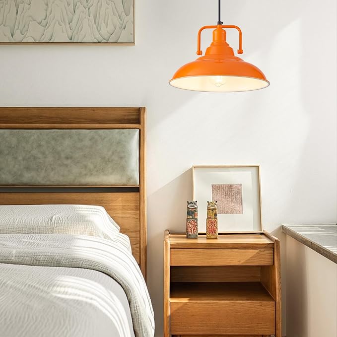 Farmhouse Pendant Light, 2 Packs 12.5inches Orange Kitchen Pendant Lights, Island Pendant Lights, Modern Pendant Lights, Pendant Light for Kitchen, Living Room, Bedroom, Hallway