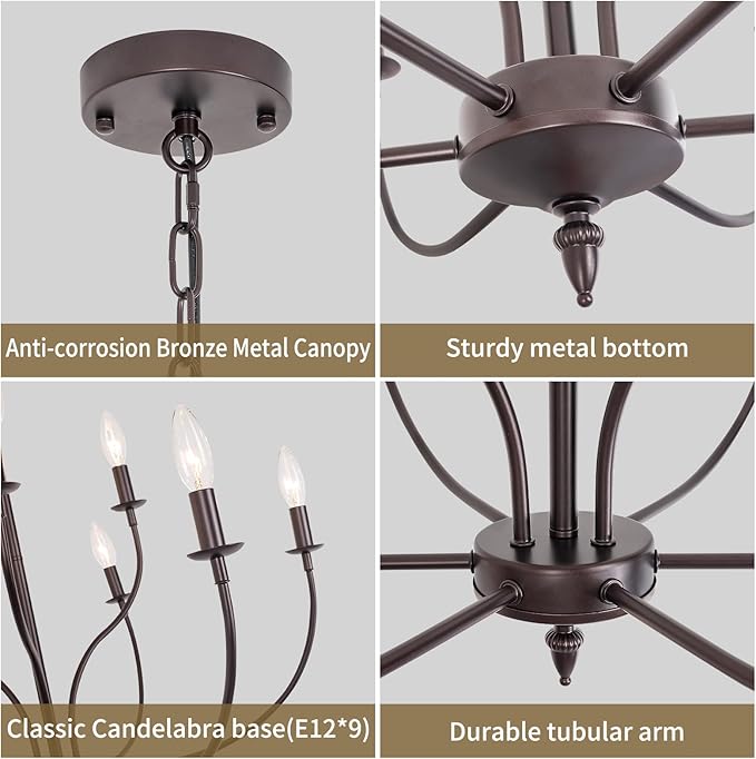 9-Light Farmhouse Chandelier for Dining Room, 2-Tier Oil Rubbed Bronze Chandelier, Rustic Industrial Modern Chandelier for Living Room, Bedroom, Entryway, Kitchen