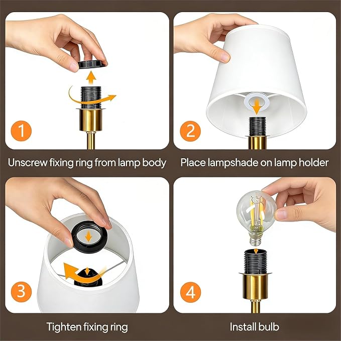 Gold Portable Cordless Table Lamp, Rechargeable Bedside Lamp, Mini | 3000mAh battery, touch stepless dimming, 2700K warm light, fabric shade and USB-C charging for bedroom, nightstand and desk.