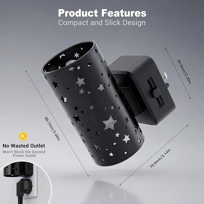 JandCase Night lights Plug into Wall, Starlight Night Light for Kids | Dusk to Dawn Sensor, 0-100LM Adjustable Brightness, 3000K Soft White, 180° Rotating Vintage Plug in Night Light for Bedroom