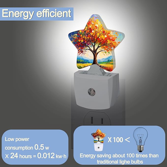 Tree of Life Nightlight,Colorful Abstract Star Night Lights Plug into Wall Decorations for Bedroom Bathroom,Dusk to Dawn Sensor Kitchen Hallway Stairs Energy Efficient Desk Lamp
