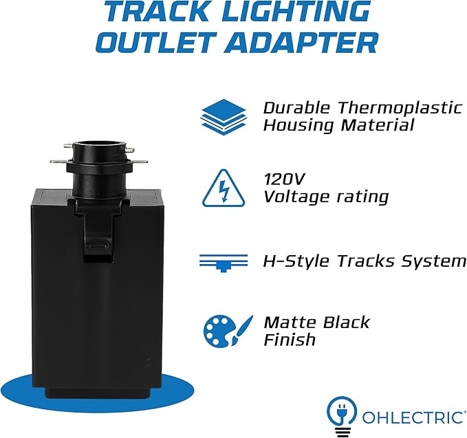 OHLECTRIC H-Track Lighting Outlet Adapter, H-Type Track (2-Pack) Black Power Plug Accessory for Track Rail Systems, H-Style, Adds Standard Electrical Outlet to Existing Track, Easy Installation