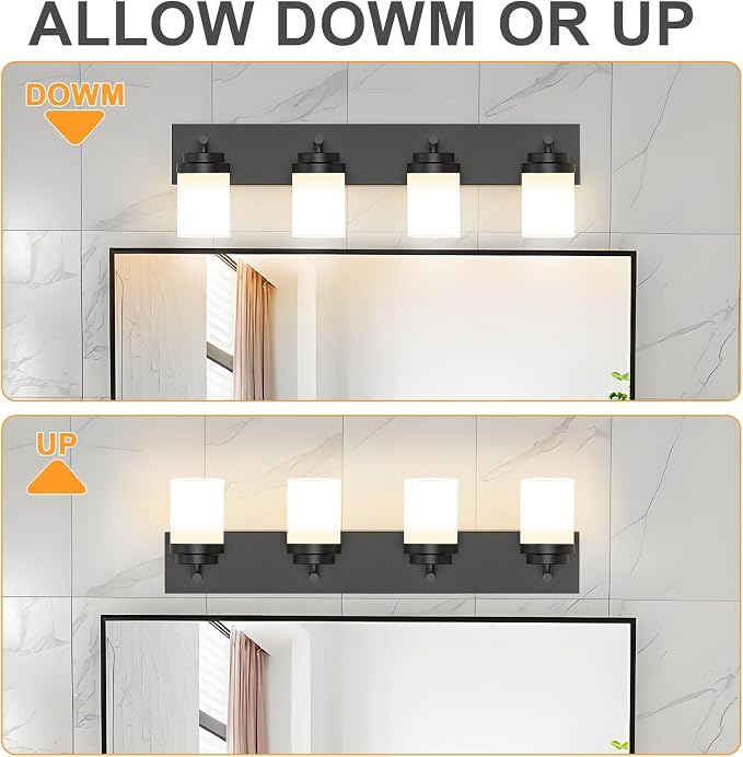 IZORRO Bathroom Vanity Light Fixture, 4-Light 30 Inch Matte Black Bathroom Light Fixtures Over Mirror, with White Glass Shade, Modern Farmhouse Vanity Lights, Rustic Restroom Lighting Fixtures