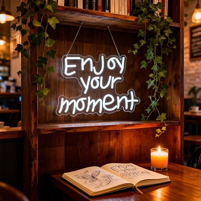 Whfobfe Enjoy Your Moment Neon Sign Led Neon Lights Signs for Wall Decor USB Powered Led for Room Decoration Home Game Room Bar Party Decor