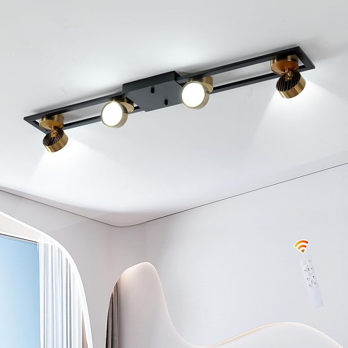 Garwarm 35 Inch LED Track Lighting, Dimmable Low Profile Ceiling Light | Modern Ultra-Slim Flush Mount with 270° Rotatable Heads,Black Gold,3000K-6500K for Kitchen, Dining Room, Bedroom, Office