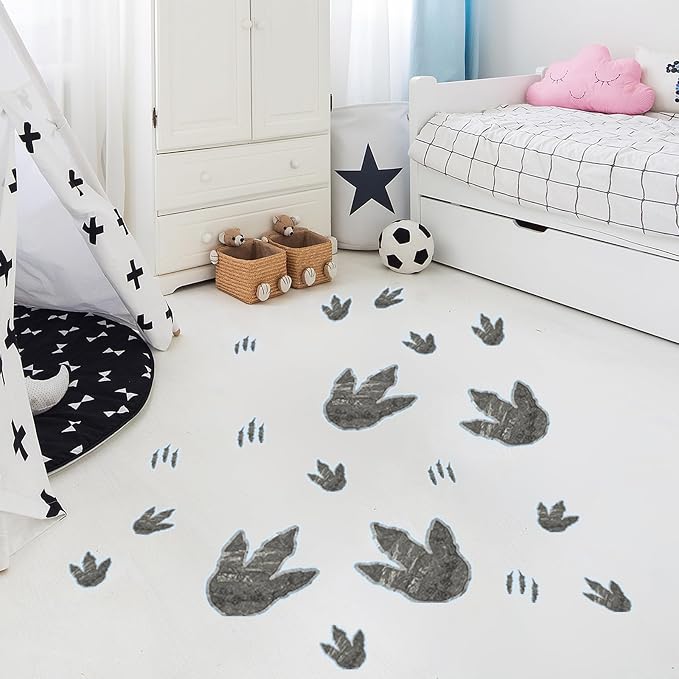 Nightlight Blue Dinosaur Footprint Wall Stickers 2 Sheets Decor | Glow in the Dark Dino Tracks Reusable Wall Decal Luminous Glass Doors Decor for Kids Room Home Playroom Decoration