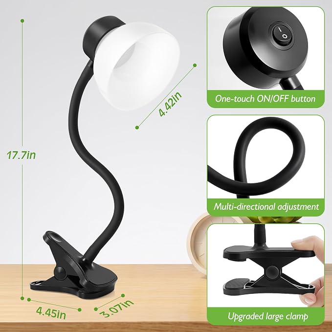 Desk Lamps for Home Office,Small LED Reading Lamp,5000K Eye-Care Desk Light | Clip On Desks Lamps for College Dorm, Kids Desk, Bed Headboard, Flexible Gooseneck, Compact Small Table Lamp
