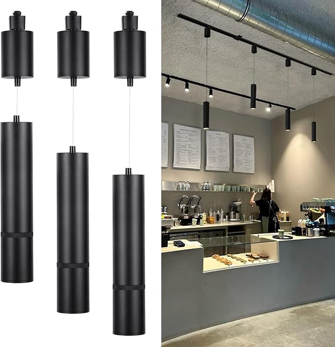 LEONLITE 5CCT Zoomable LED Track Pendant Light, 1600LM Adjustable Height H Track Pendant Lighting, ETL, Dimmable, Beam Angle 10°–70°, Commercial Retractable Hanging Light for Cafe, Black, Pack of 3