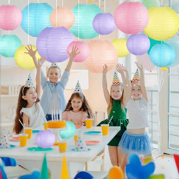 15-Pack Pastel Classroom Decor, Hanging Paper Lanterns for Parties | Macaron Rainbow Colors in 6, 8 & 10 Inch for Easter, Birthdays, Baby Showers, Weddings, Graduations, Mother's Day