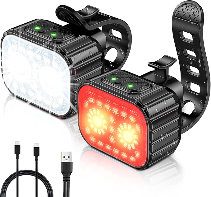 Bike Lights Super Bright, Rechargeable Bicycle Lights Set Multiple Modes, Waterproof Bike Lights for Night Riding/Cycling Safety, Front and Back Bike Reflectors Light, Long Battery Life