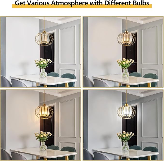 Gold Pendant Light Fixture, Modern Crystal Pendant Lights Kitchen Island, 1-Light Farmhouse Mini Chandelier, Adjustable Brass Hanging Light Fixture for Hallway, Bedroom, Dining Room