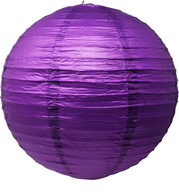 Mudra Crafts Purple and Gold Paper Lanterns Wedding Party Decorations - 12 in 10 Round Hanging Ceiling Lanterns, 10 Pack, Decorative Lamp Shades