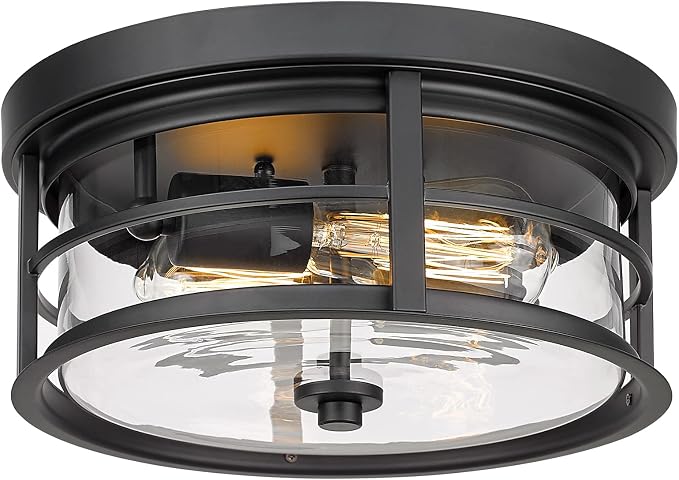 EAPUDUN Flush Mount Ceiling Light, 12inch 2-Light Metal Close to Ceiling Light Fixture, Matte Black Finish with Clear Glass Shade for Hallway Entryway Bedroom Porch FMA1412-MBK