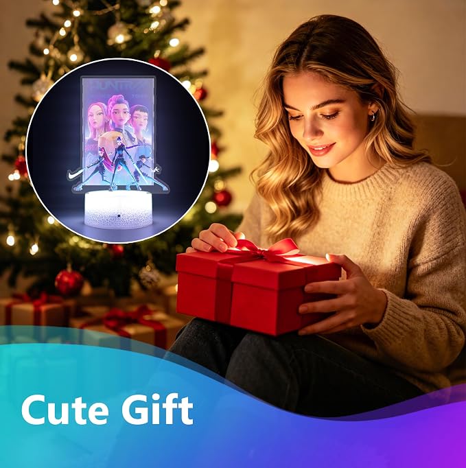 Cartoon Night Light, Korea Pop 3D Illusion Lamp with 16 Colors Changing, Timer Function, 4 Flash Modes and Dimmable, Room Decoration, Holiday Xmas Gifts