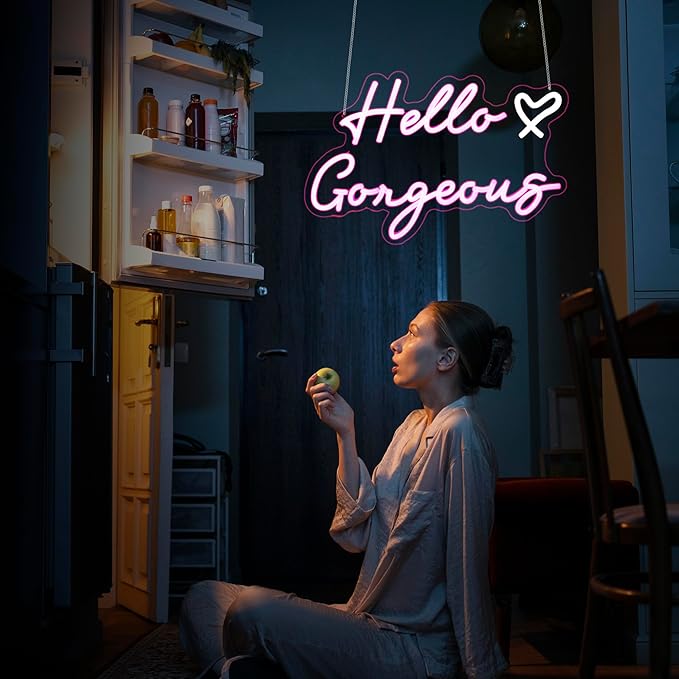 Hello Gorgeous Neon Sign, HSJNJKFU Neon Signs for Wall Decor Beer Bar Led Light Signs for Man Cave Decor Pink Led Neon for Room Birthday Party USB Powered