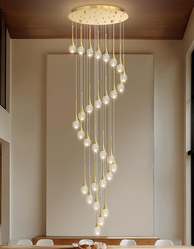 30 Light Modern Glam Crystal Chandelier for High Ceiling LED Dimmable Ceiling Pendant Light Staircase Foyer Enterway Living Room Chandelier Lighting Antique Gold
