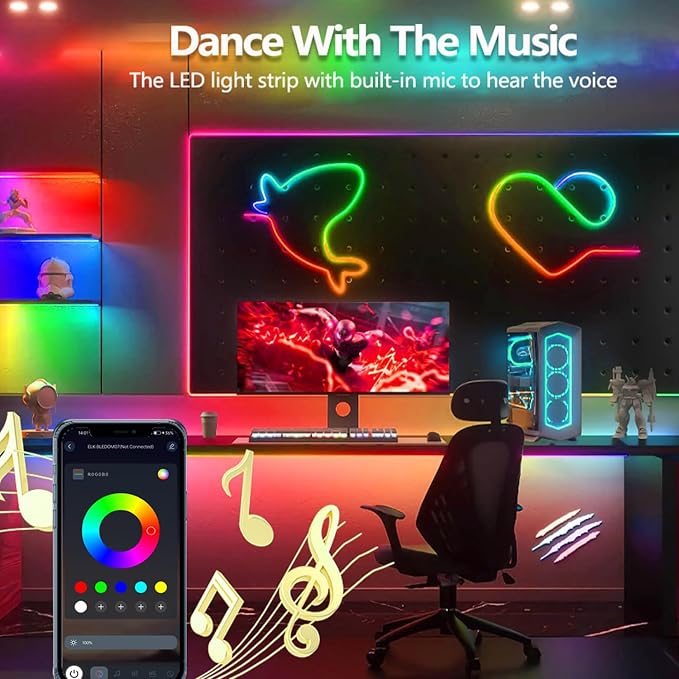 Aroste 32.8-Foot RGB neon Light Strip, Festive Decoration Light Strip | Waterproof IP67 light strip, supporting remote control and app control, suitable for bedroom and gaming LED light strips