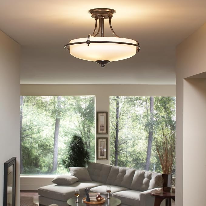 Quoizel Griffin 17" Semi-Flush Mount Ceiling Light, Palladian Bronze | 3-Light, Opal Etched Glass, ETL Damp Rated, Transitional Style