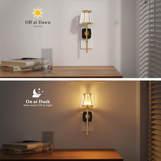 JandCase Night Lights Plug into Wall, 2 Pack Vintage Nightlights | Dusk to Dawn Sensor, 0-100LM Dimmable, Crystal Lamp for Living Room Bedroom Hallway