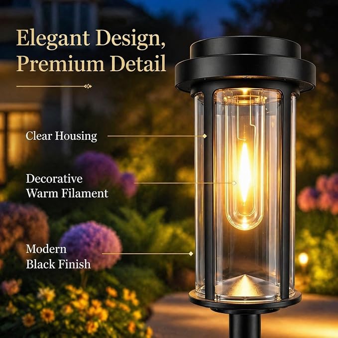 DERAYSION 12 Pack Solar Lights Outdoor, 21" Solar Pathway Lights Auto On/Off Waterproof Garden Lights for Path, Yard, Walkway, Driveway Decor, Warm White