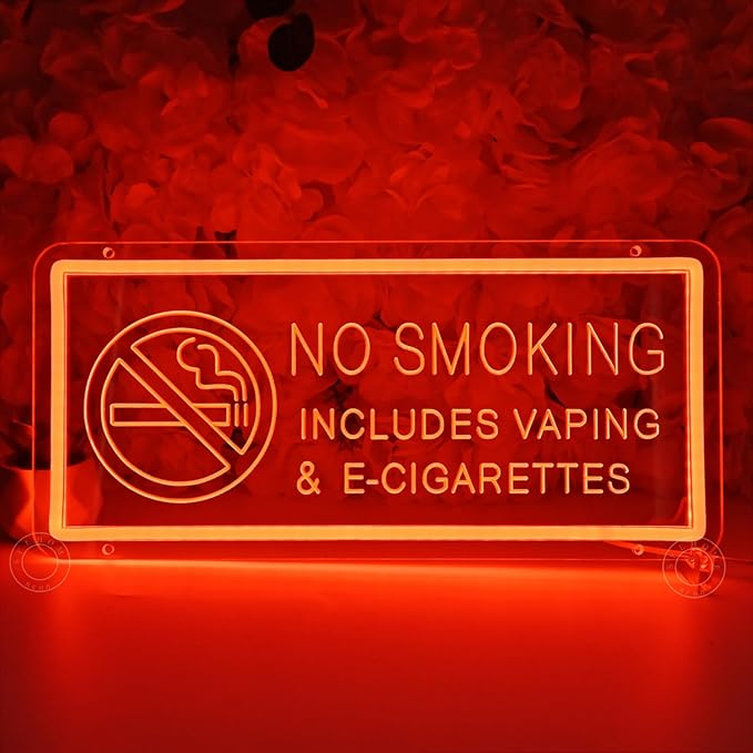 SYLHOME No Smoking Led Neon Light Sign Warning Sign Office Reflective Business Home House Scenic Area No Vaping Wall Decor Restaurant 15.75" X 7.09" USB