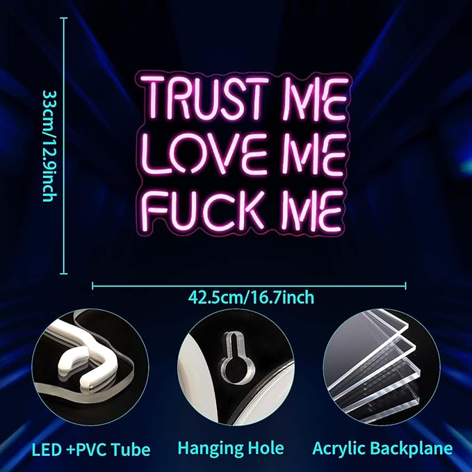 Neon Sign, JGHTURIE Trust Me Neon Signs for Wall Decor Love Me Pink Light Up Sign for Man Cave Girls Room Party Art Bar Led Signs USB Powered