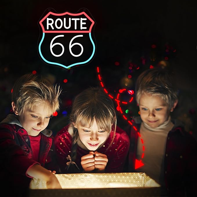 Route 66 Neon Sign, LED Light Room Decor USB Powered, for Bedroom Living Room Gaming Room Man Cave Home Party Birthday Gift for Family Friends Kids