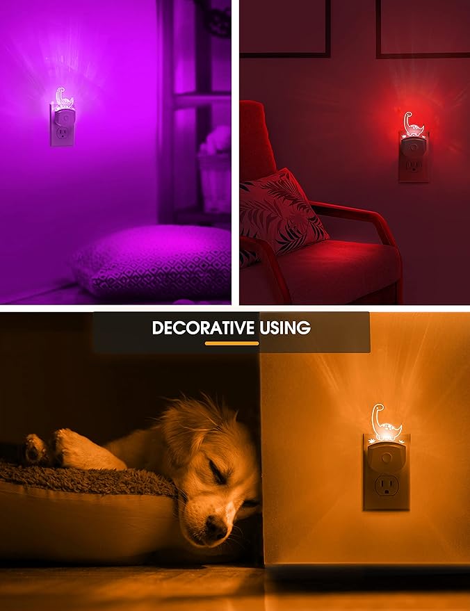 L LOHAS LED Dinosaur Night Light Plug in, Kids Night Light for Boys[2 Pack], Dusk to Dawn Sensor, 3 Lighting Modes, Color Changing Nightlights, Nursery & Bedroom Decor Gift