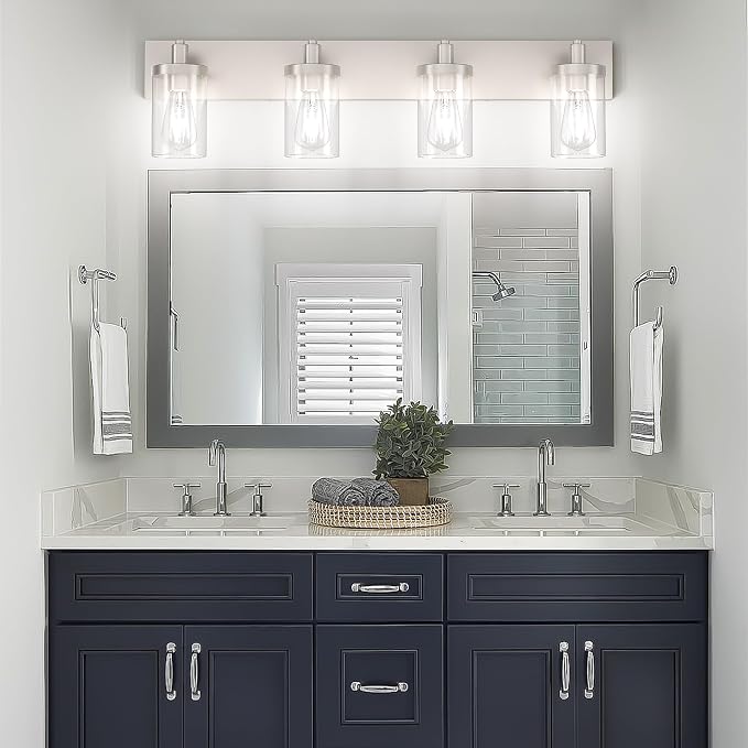 Aipsun Brushed Nickel Bathroom Light Fixtures 4 Lights Vanity Light for Bathroom Lighting Fixtures Over Mirror(Exclude Bulb)