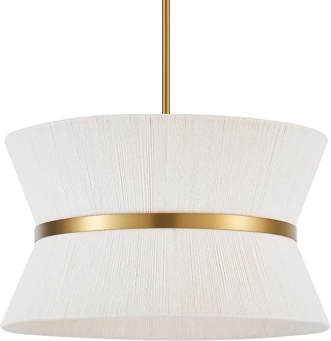 18" Hand Woven Boho Chandelier White and Brass Coastal Pendant Light for Living Dining Room Kitchen Island Cottage, UL Listed