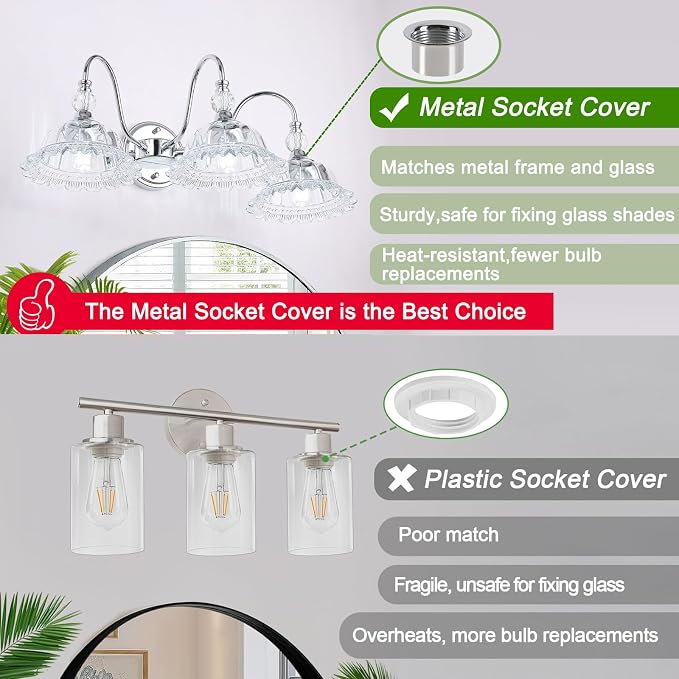 Modern Bathroom Vanity Light Fixtures 2 Lights Chrome Vanity Lights for Bathroom with Floral Crystal Glass Shade Modern Wall Lamp for Mirror(Exclude E26 Bulb)