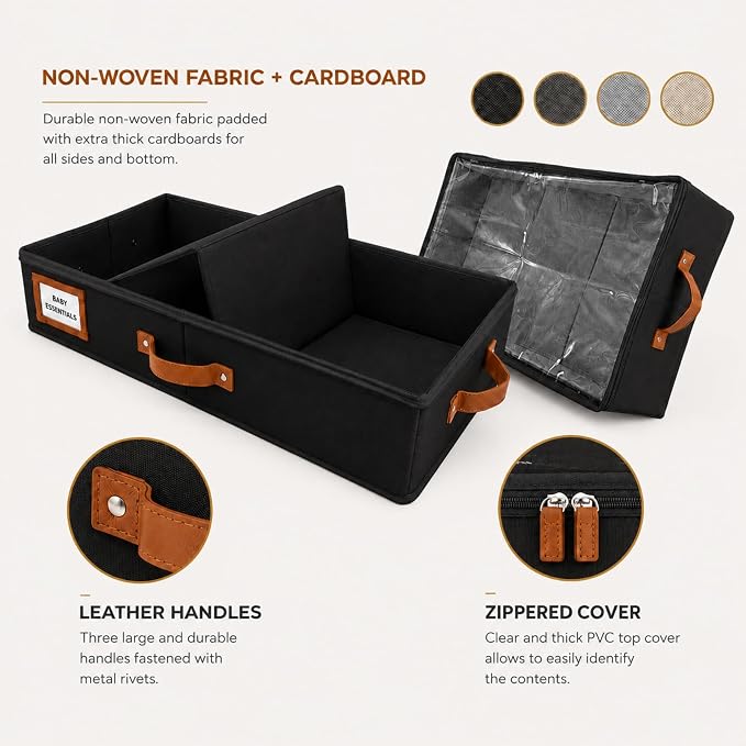 Under Bed Storage, Large 2pc with Lid, Black | Drawer-style pull-out design, Fits blankets, clothes, fabric & shoes, Bins with lids, Bedroom & closet storage