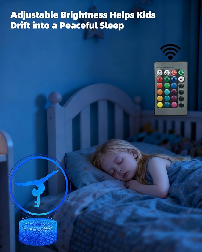 Gymnastics Gift 3D Illusion Night Light for Girl 2 Patterns | 16 Colors Changing, Dimmable Lamp, Room Bedroom Decor, Touch & Remote Control, Birthday Christmas Gift for Kid Teenager Women