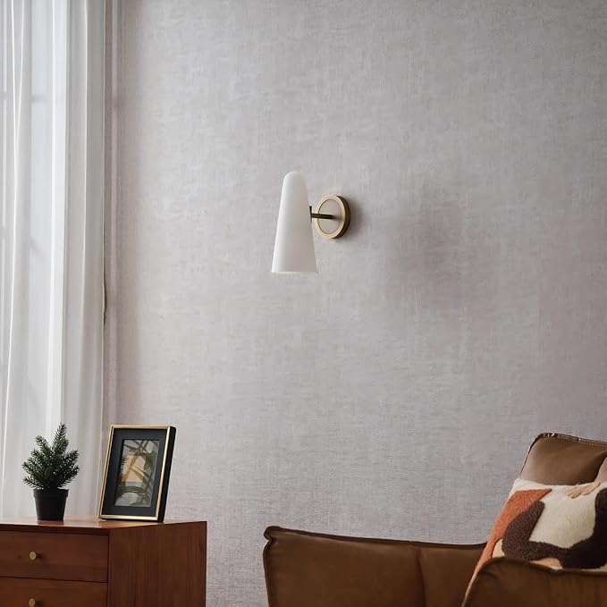Bianco Brass Wall Sconce, Indoor Wall Lighting Bedroom Bedside Wall Lamp with Milky White Glass Shade Vanity Lighting Fixture