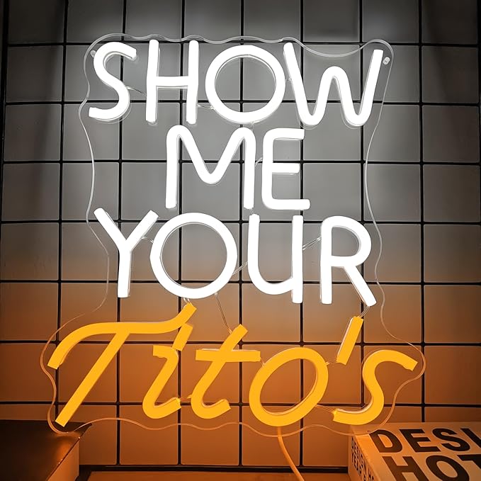 Show Me Your Titos Neon Sign merchandise Neon Led Sign Bar Neon Sign for Man Cave Dimmable Neon Light Up Sign for Beer Bar Pub Business Club Party Bistro Garage Gift
