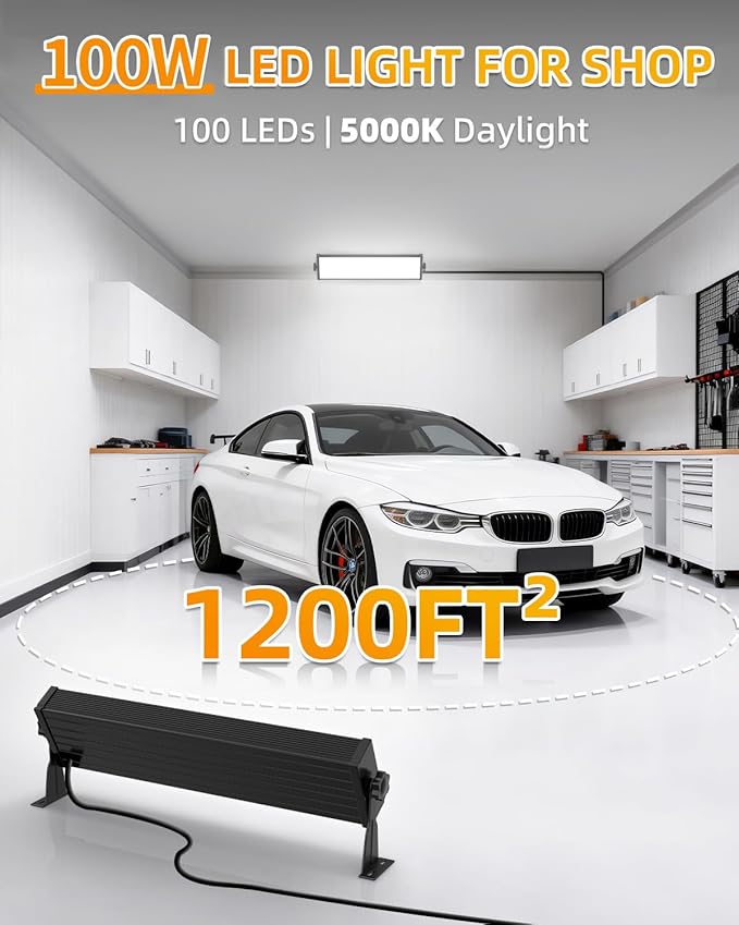 100W LED Shop Lights with 6FT Cord, Swtich, 12000LM Plug in Garage Light, 5000K Daylight Shoplighting for Garage, Workshop, Warehouse, Indoor (6 Pack)