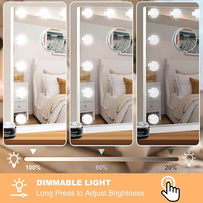 Moonee Vanity Mirror with Lights, Hollywood Lighted Makeup Mirror with 15 Dimmable Bulbs and 10X Magnification, 3 Colors Modes, Light Up Mirror, Perfect Valentine's Day Gift for Her（23" x 18"）