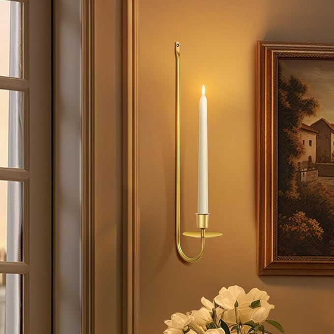 Candle Sconces Set of 2, 16.5 Inch Taper & Pillar Wall Candle Holder, Gold Wall Sconces Set of Two, Decor for Entryway, Stair Corner, Living Room, Gifts for Men Women Mom or Dad