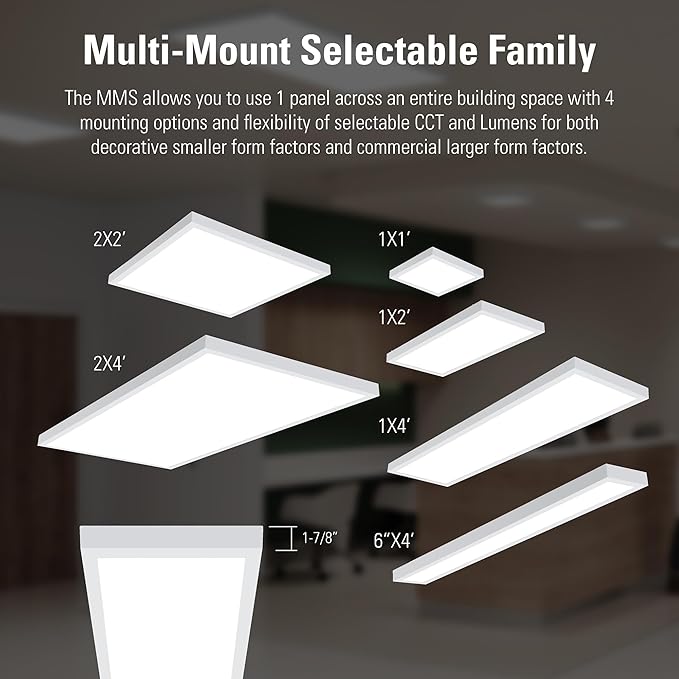 Metalux MMS Multi-Mount 1x2 LED Panel Ceiling Light with 5 CCT and Lumen Select, 0-10V Dimming, Surface Mount, Recessed, Suspended, Wall Mount, 90 CRI - 12MMS-L3C5-UNV