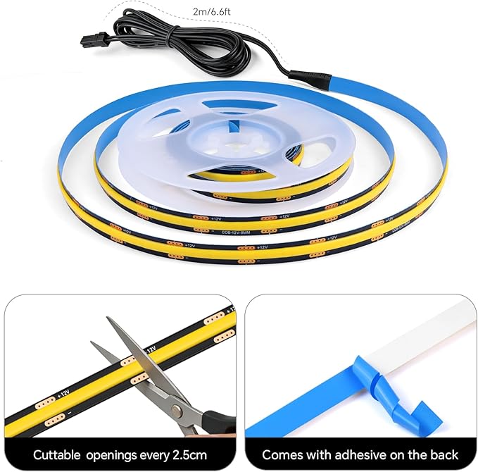12V LED Cabinet Lighting Kit 10pcs Self-Adhesive Cuttable 6.56Ft 4000K | Black COB LED Strip Lights with 100W Adapter Touch Dimmable LED Recessed Lighting for Wood Slat Wall Panels Headboards Shelf