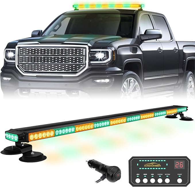45.5" 128 LED Roof Strobe Light Bar Amber Green Emergency Lights | Top Magnetic Double Side Traffic Advisor Warning Hazard Safety Caution Lights for Plow Trucks Construction Vehicles Wreckers