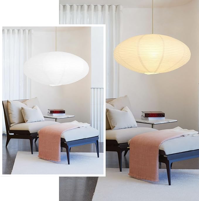 White Oval Paper Lantern Lampshade set of 2, 20"x10'' Paper Lanterns Pendant Light Shade, Chinese Foldable Design for Living Room, Bedroom, Ceiling Lampshade Party Decor