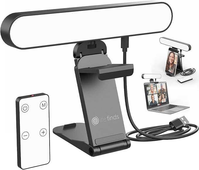 Webcam Light for Streaming on Monitor or Laptop, Freestanding Video Conference Lighting, USB-C Connectivity, Remote Control Included, Black, LF-WL1
