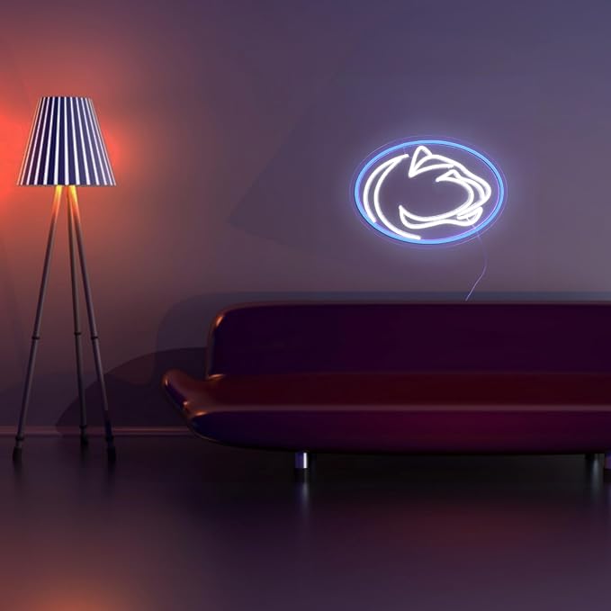 Pen State Neon Sign for Room Decor Neon Light LED Team Sign Sports Neon Sign for Man Cave Wall Decor University Dormitory Decoration USB Powered Dimmable 15.2"*10.8"