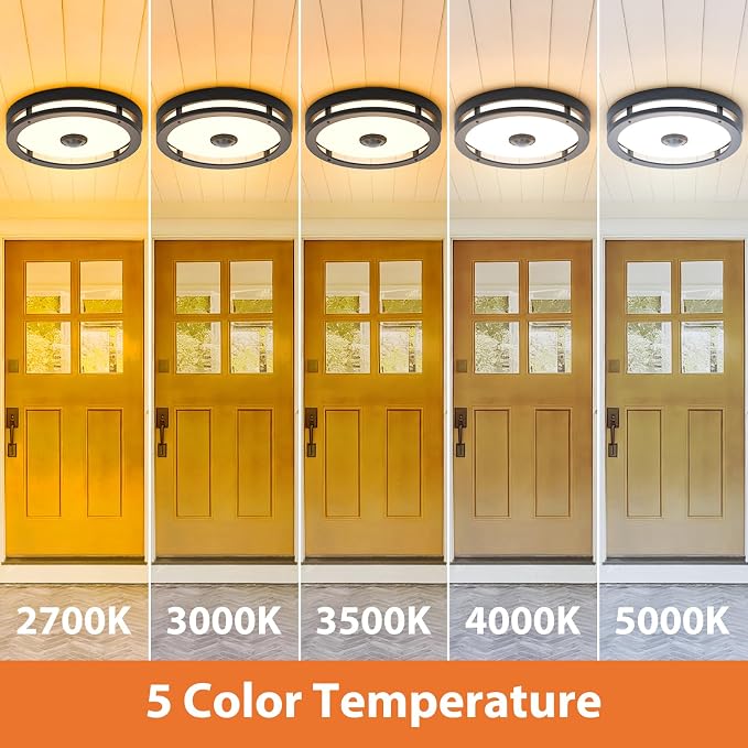 Outdoor Motion Sensor Ceiling Light with Remote, Tunable White Exterior Flush Mount Ceiling Lights, 12" Outdoor Porch Light Fixture for Garage, Entryway, Patio, 2 Pack
