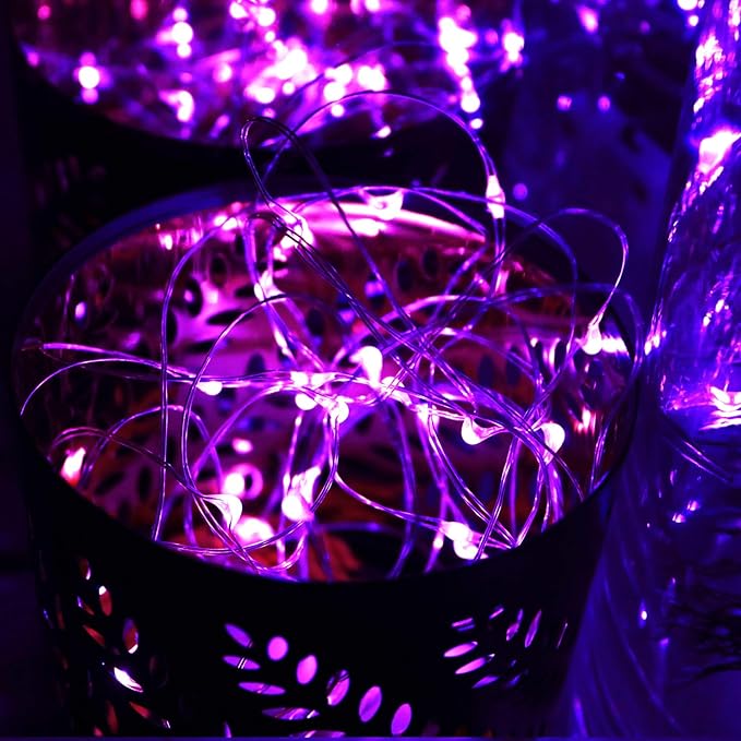 [12-Pack] LED String Lights, Christmas Lights, Self-Timing 6.5 ft 20 Purple LED Fairy Lights Battery Operated Waterproof for Garden Patio Bedroom Xmas Decor Indoor Outdoor Party Celebration Lighting