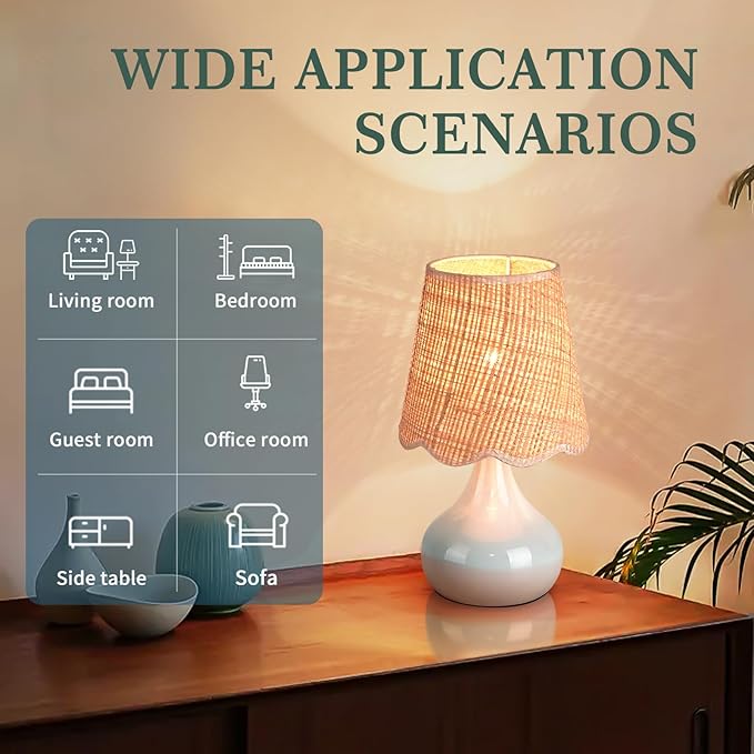 Blue Small Touch Control Table Lamp for Bedroom, Blue Bedside Lamps for Nightstand,Cute Mini Small Table Lamps for Small Spaces with Scalloped Shade for Kitchen Counter,Bookshelf,Living Room