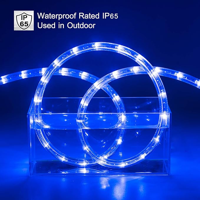 40ft Blue Led Rope Lights, Waterproof, 432LEDs, Outdoor, Indoor, Connectable, Flexible Blue Led Strip Lights for Garden, Camping, Stairs, Balcony, Party, Christmas
