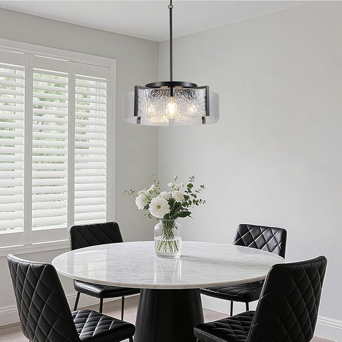 Black Chandelier for Dining Room Light Fixture, 5-Light Glass Entryway Light Fixture, Adjustable Pendant Lights Kitchen Island Modern Farmhouse Kitchen Foyer Chandelier for Entryway, Bedroom, Bathroom