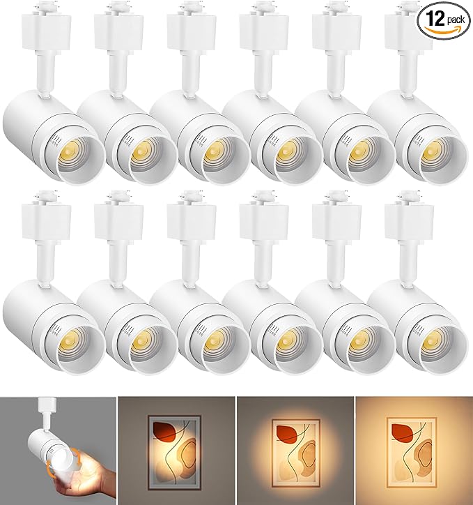 Zoomable H Track Lighting Heads H Type Track Light Heads Dimmable LED Track Lighting Fixtures Ceiling Spot Light, H Style Track Heads for H Track Lighting Rails - White CRI90 12W 12 Pack 3000K